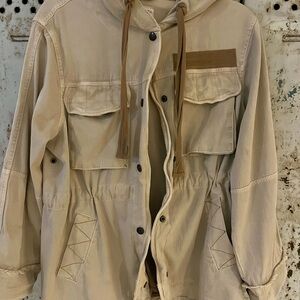Free People Beige Hooded Utility Jacket